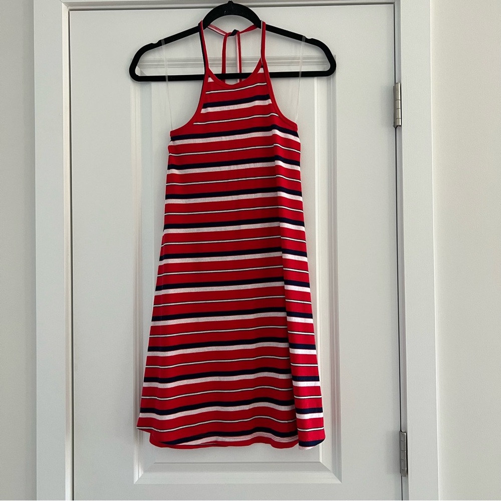 Red, navy and white stripe halter